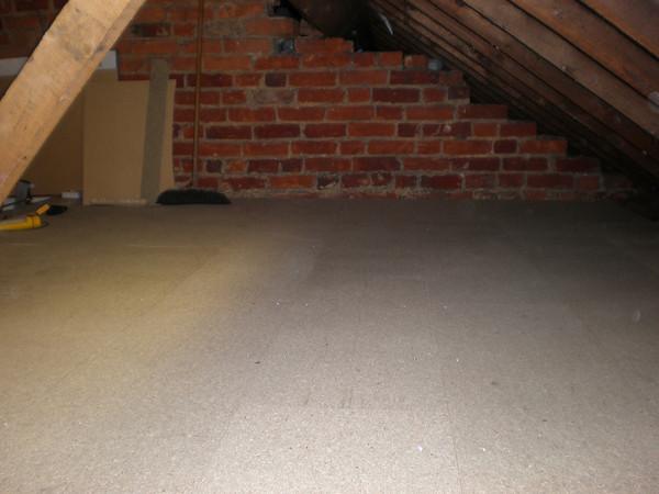 One half of the loft boarded.